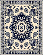 Navy Leaf Starburst Geometric Mandala Rug