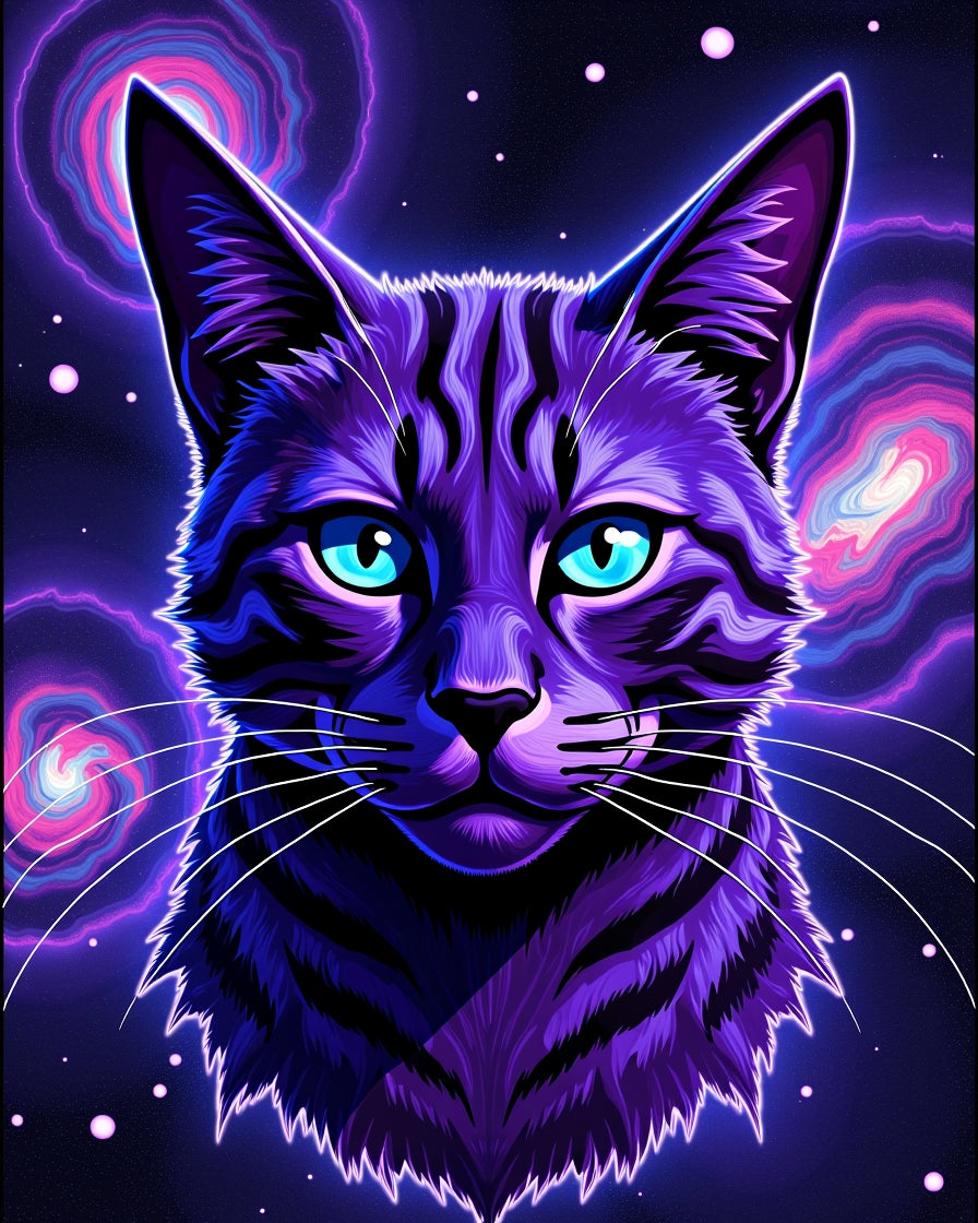 Cosmic Purple Cat Galaxy Rug