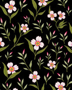 Black Floral Bloom Pattern Rug