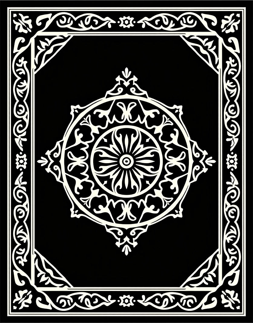 Ornate Medallion Black White Intricate Rug