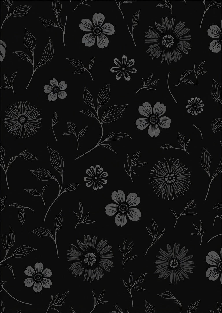 Dark Floral Line Art Pattern Rug