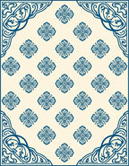 Ornate Blue Floral Patterned Rug