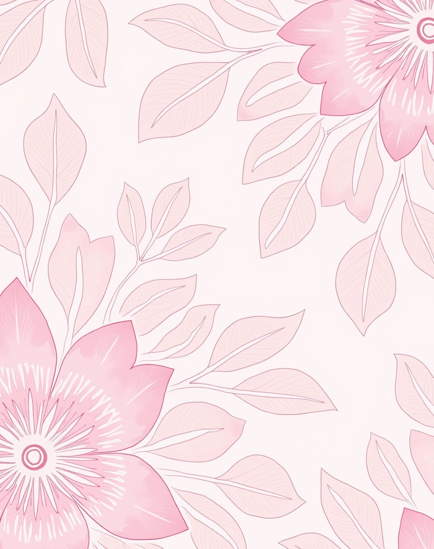 Soft Pink Floral Outline Pattern Rug