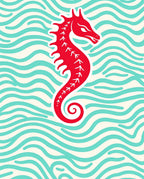 RedSeahorse On Wave Pattern Rug