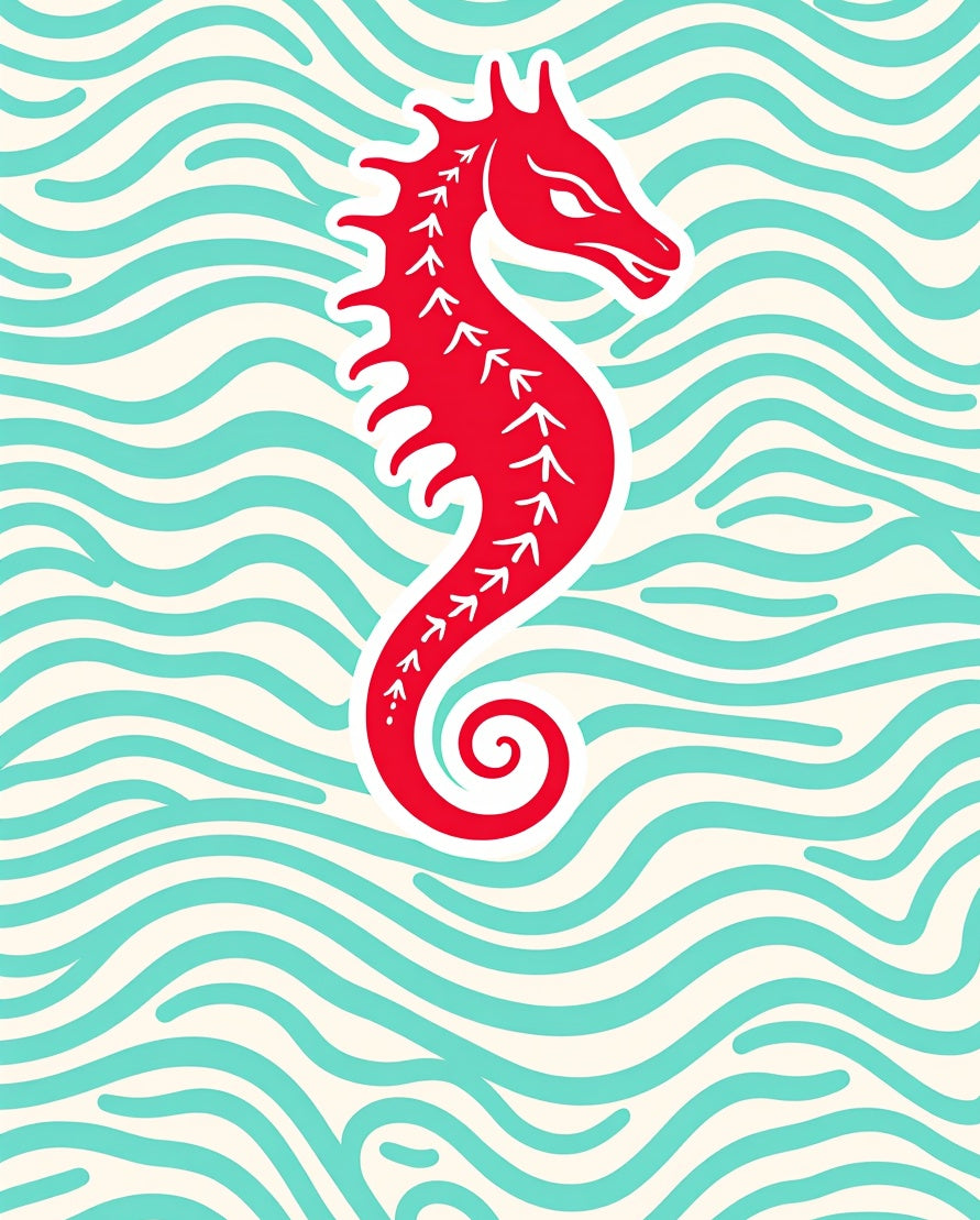 RedSeahorse On Wave Pattern Rug