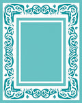 Teal White Scroll Border Pattern Rug