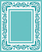 Teal White Scroll Border Pattern Rug