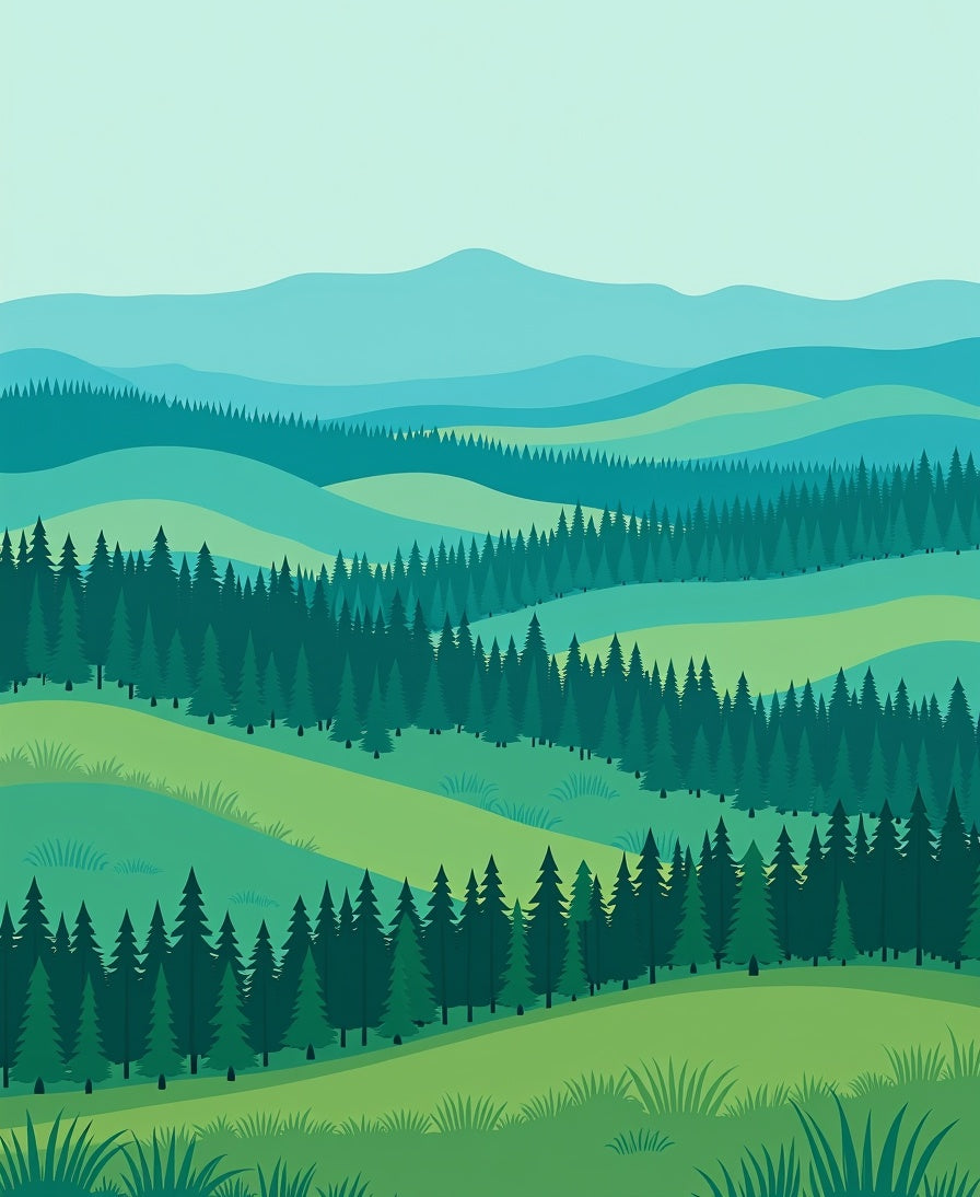 Layered Evergreen Hills Landscape Rug