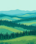 Layered Evergreen Hills Landscape Rug