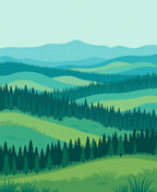Layered Evergreen Hills Landscape Rug