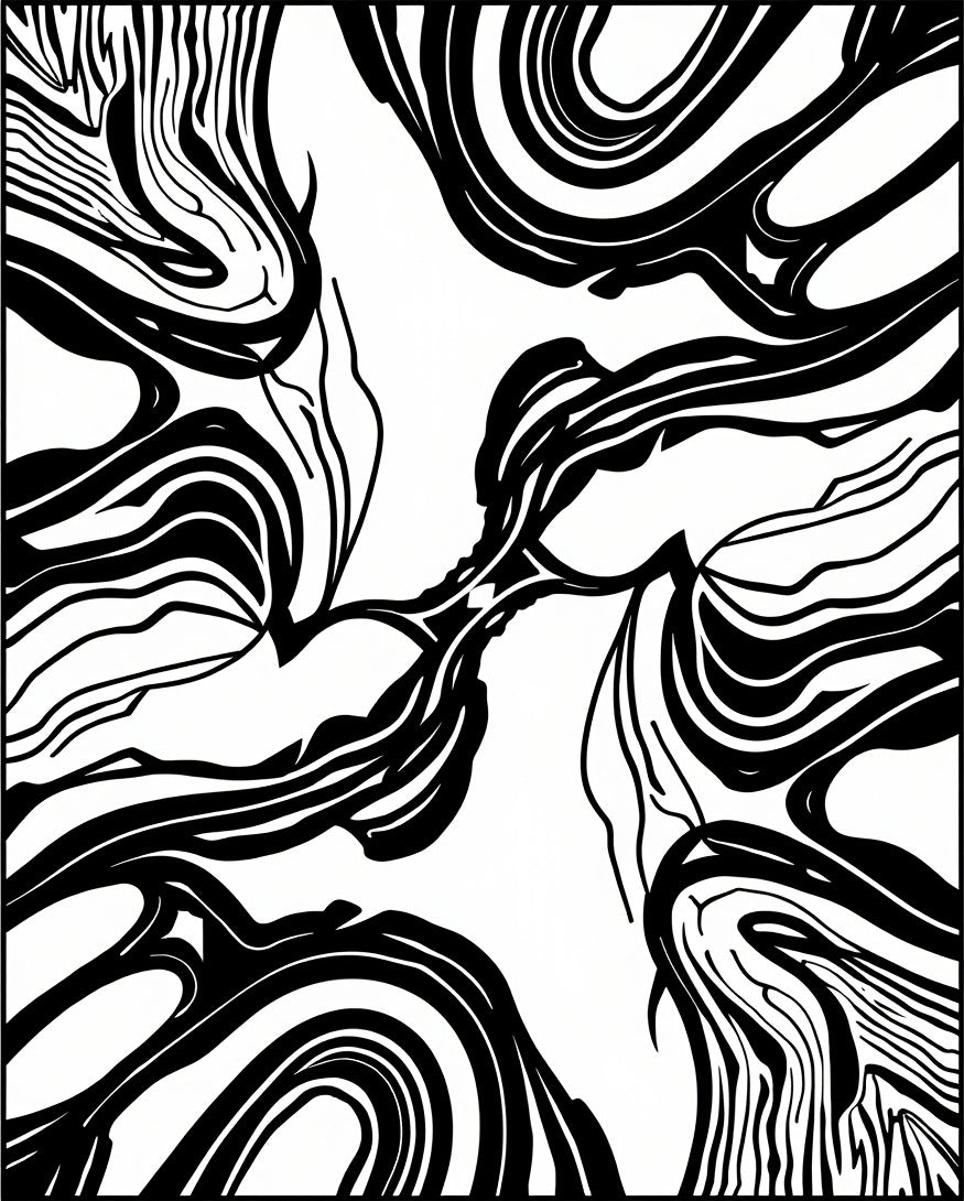 Bold Swirling Black and White Pattern Rug