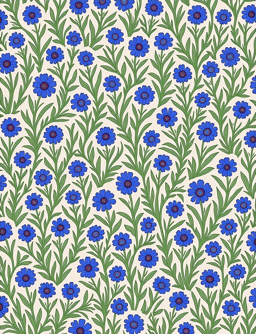 Art Nouveau Blue Floral Vine Pattern Rug