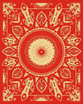 Bold Red Sunburst Mandala Design Rug