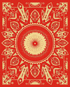 Bold Red Sunburst Mandala Design Rug