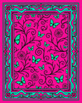Pink Vibrant Butterfly Floral Swirl Pattern Rug