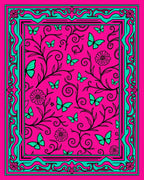 Pink Vibrant Butterfly Floral Swirl Pattern Rug