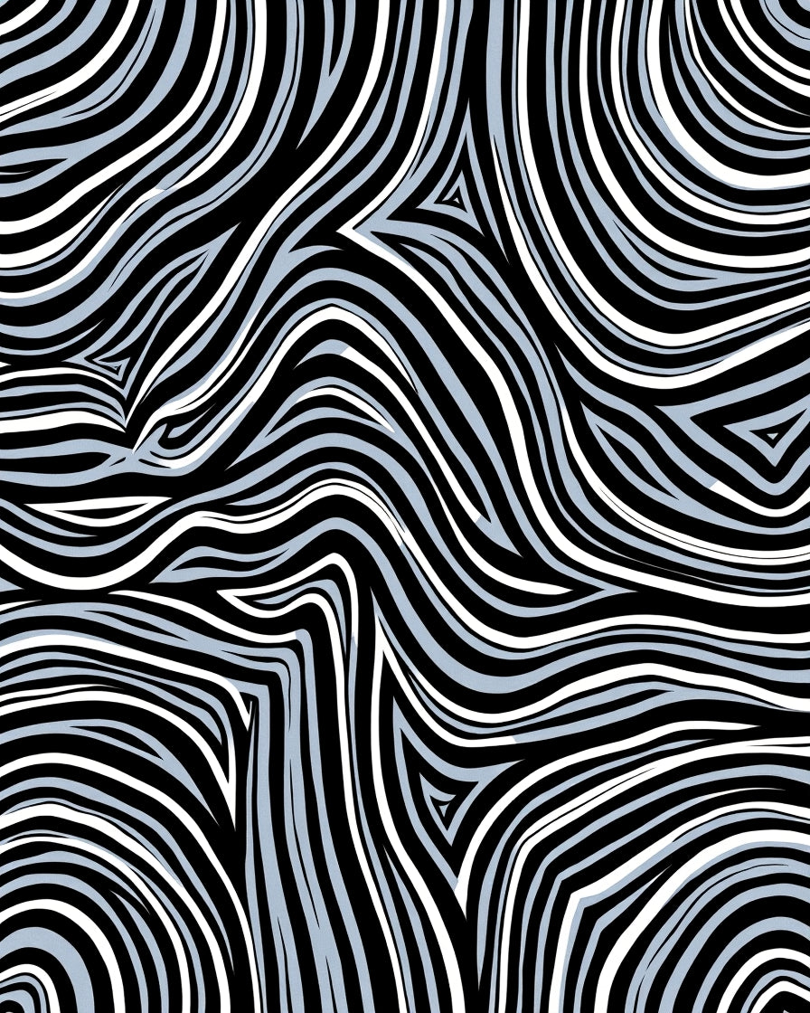 Abstract Wavy Black White Stripe Design Rug