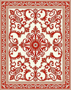 Red Floral Scrollwork Damask Pattern Rug