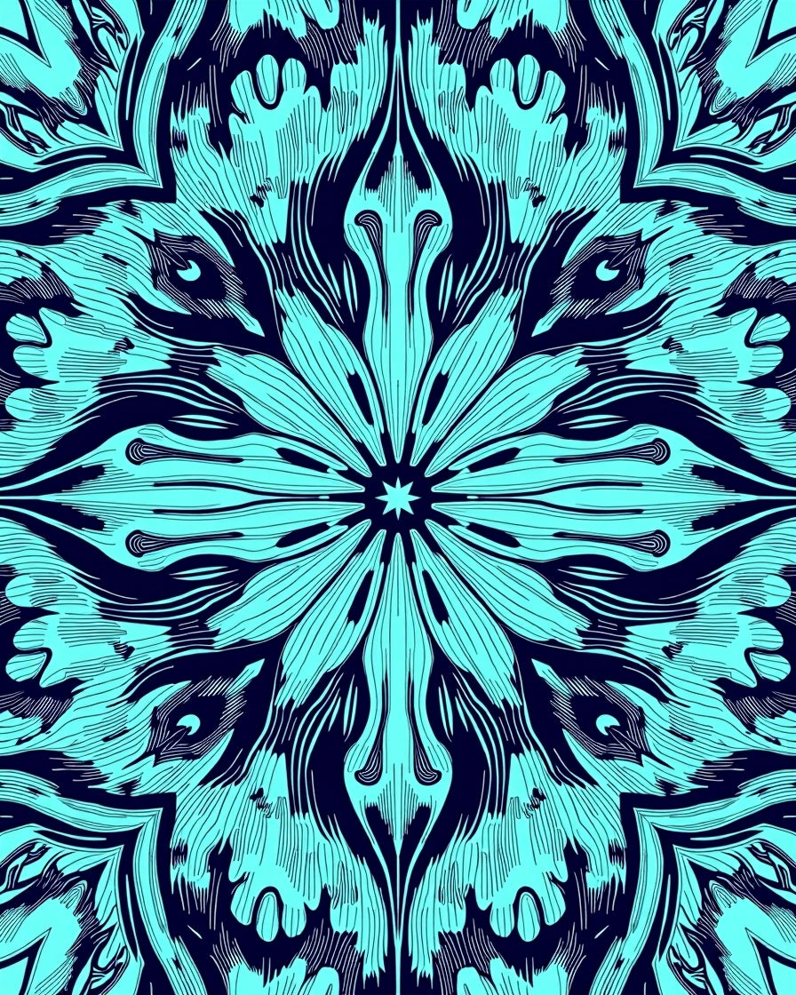 Aqua And Navy Mandala Pattern Rug
