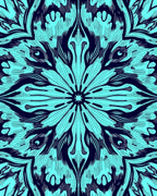 Aqua And Navy Mandala Pattern Rug