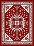 Traditional Red Cream Mandala Pattern Rug