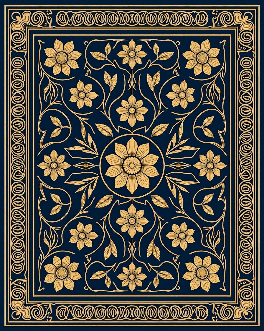 Intricate Floral Vine Patterned Rug