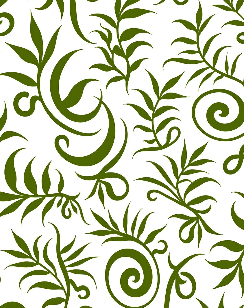 Green Leafy Swirl Floral Pattern Rug