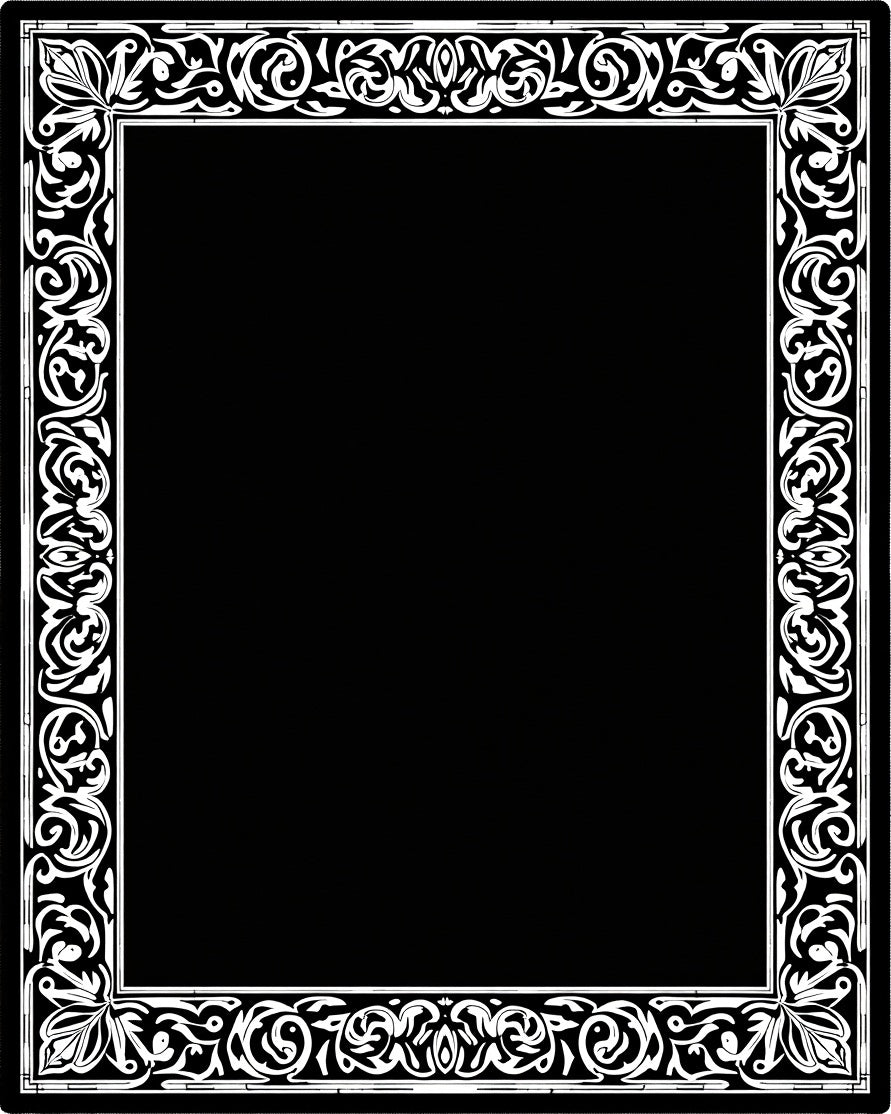 Classic Black White Floral Border Rug