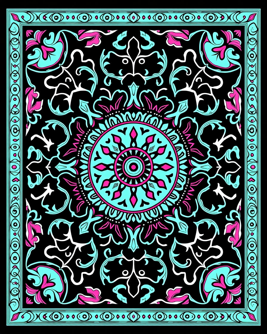 Bold Teal Pink Mandala Floral Pattern Rug