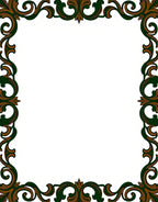 Ornate Green Brown Scroll Border Rug
