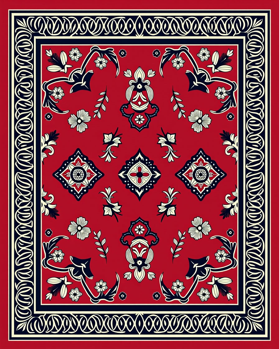 Red Floral Medallion Decorative Tapis Rug