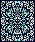 Dark Teal Abstract Scroll Pattern Rug