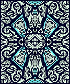 Dark Teal Abstract Scroll Pattern Rug