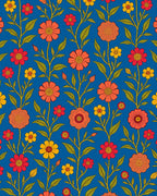 Retro Floral Vines With Red And Orange Blossoms Rug
