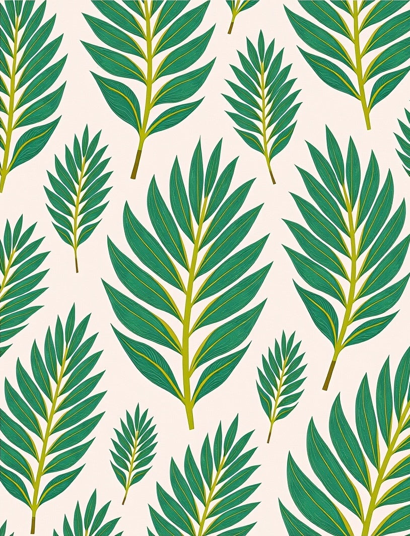 Green Leaf Patterned Modern Rug