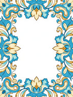 Elegant Blue Gold Floral Border Design Rug