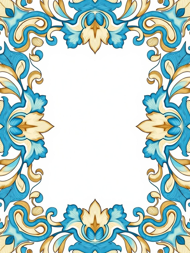 Elegant Blue Gold Floral Border Design Rug