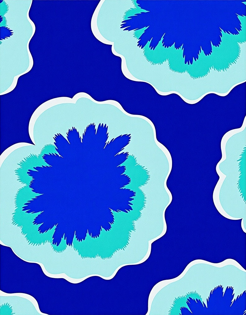 Abstract Blue Teal Floral Burst Rug