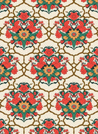 Floral Lattice Red Green Pattern Rug