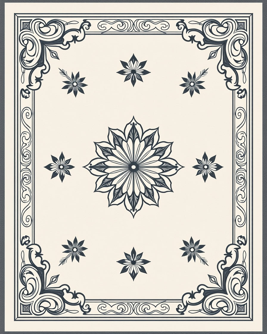 Classic Floral Border With Mandala Motif Rug