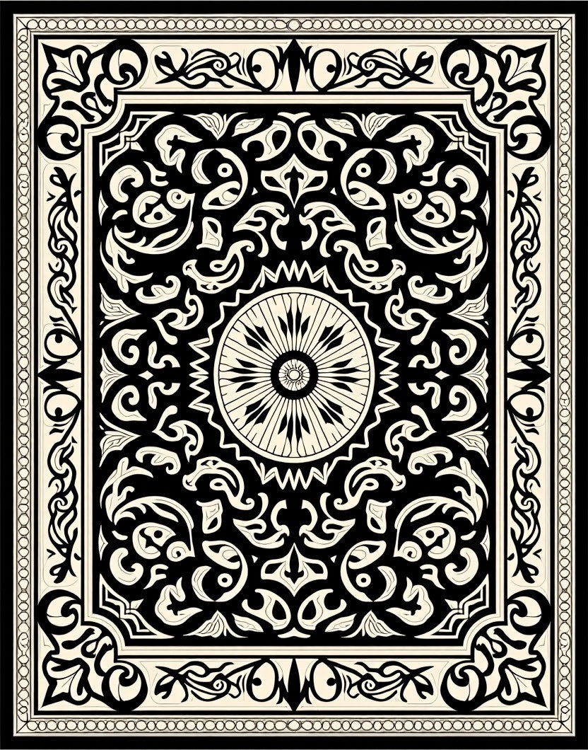 Black Cream Intricate Floral Medallion Rug