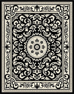Black Cream Intricate Floral Medallion Rug