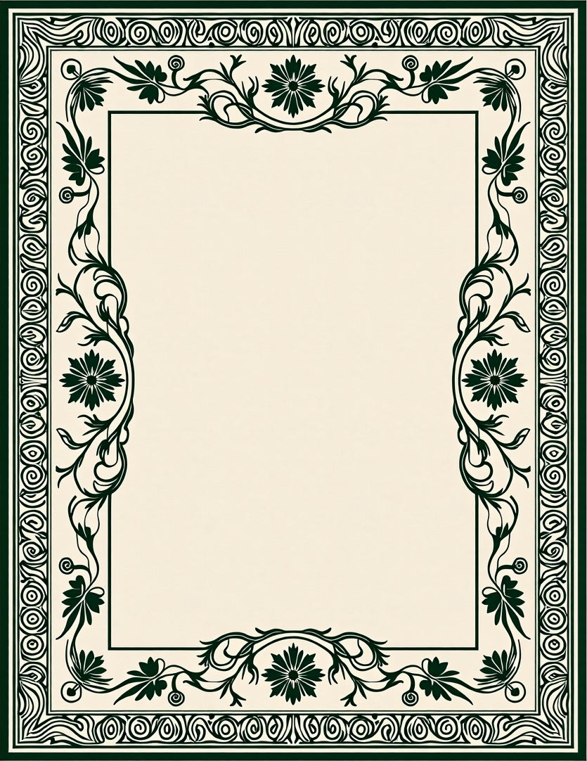 Ornate Floral Vines Border Design Rug