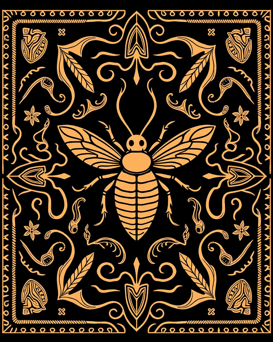 Golden Bee Black Ornate Rug