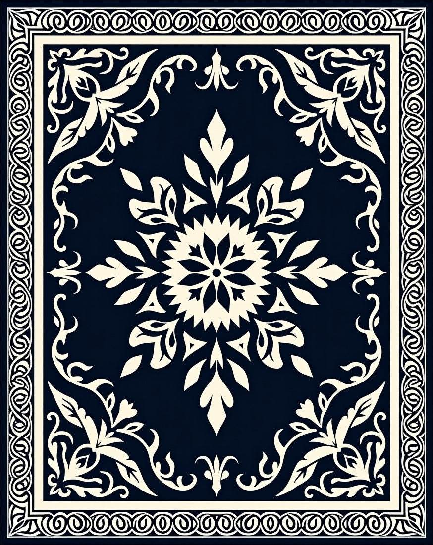 Ornate Floral Medallion Border Design Rug