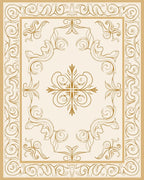 Elegant Cream Gold Floral Scroll Rug