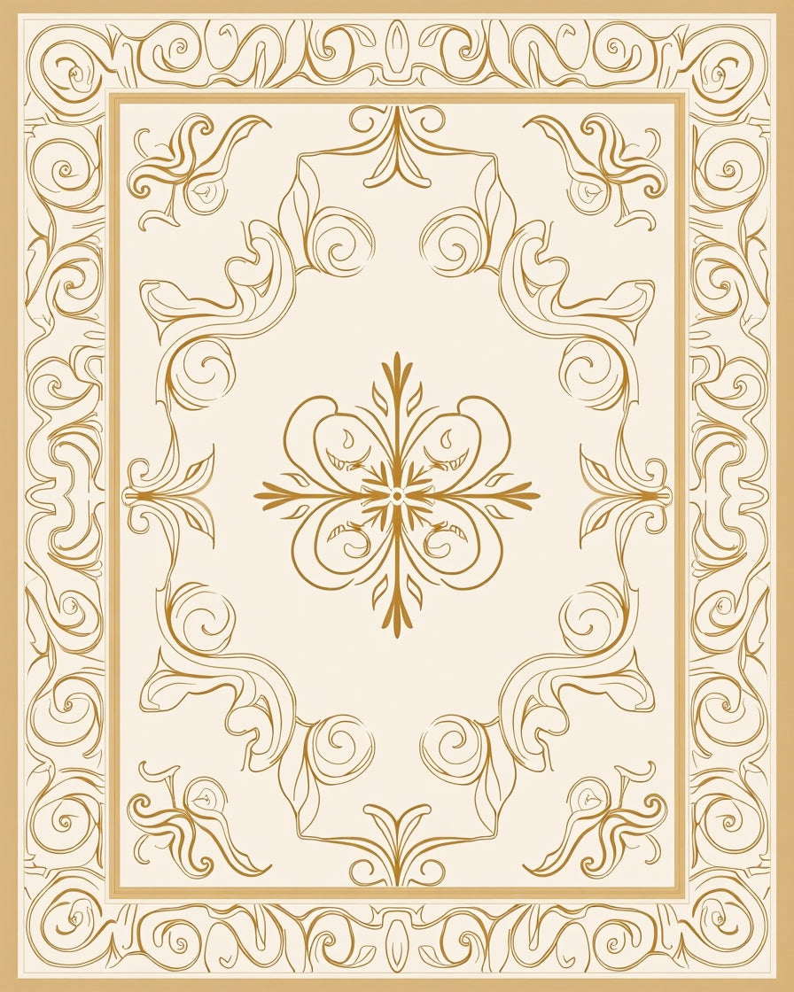 Elegant Cream Gold Floral Scroll Rug