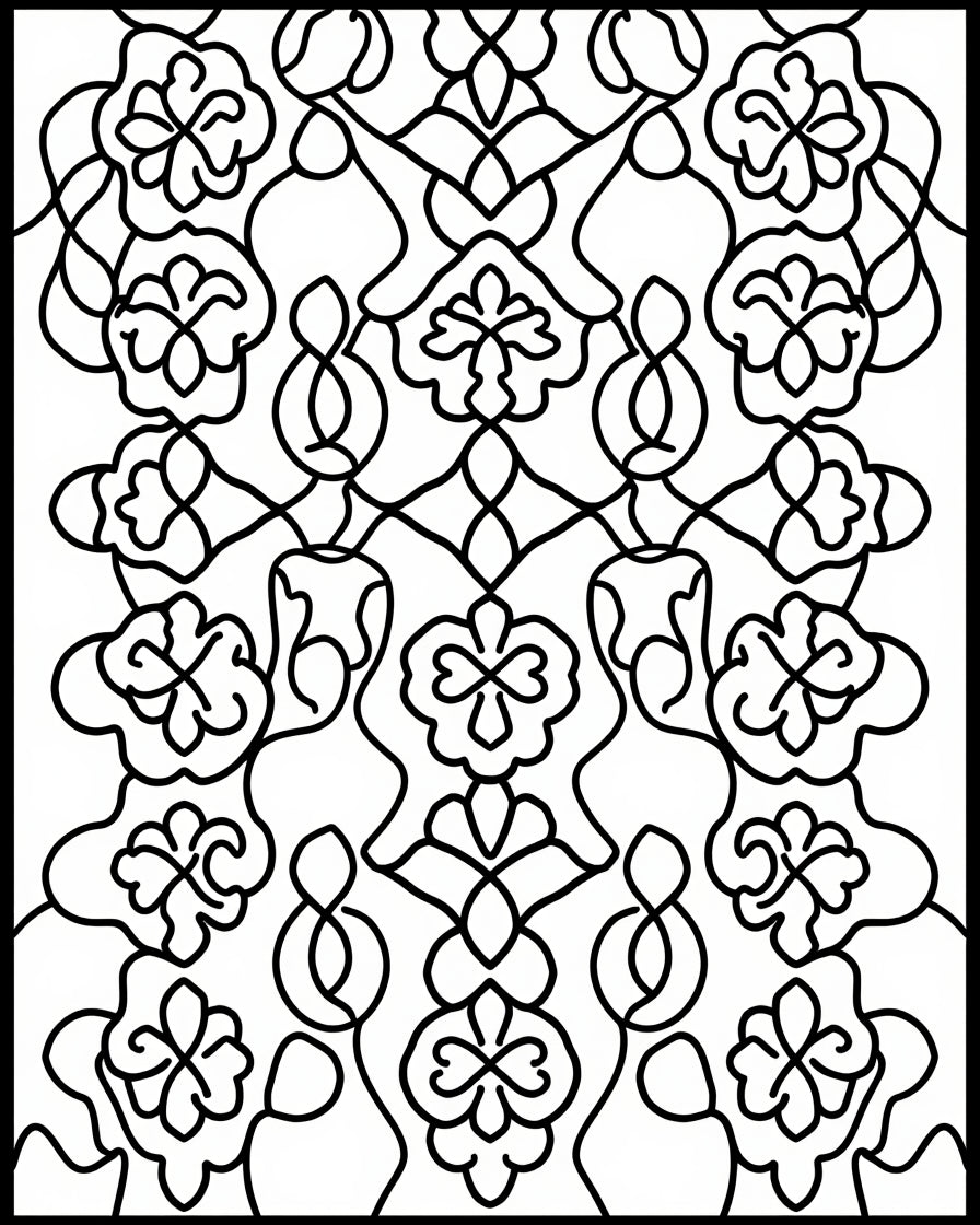 Ornate Floral Continuous Line Design Rug