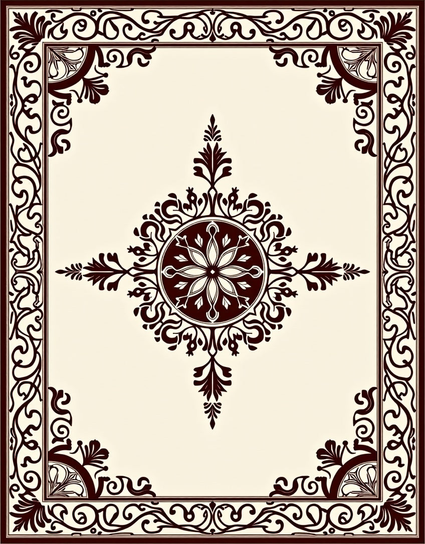 Classic Dark Floral Medallion Border Design Rug