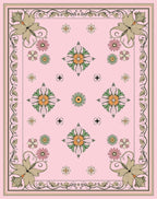 Elegant Floral Border Pink Ground Rug
